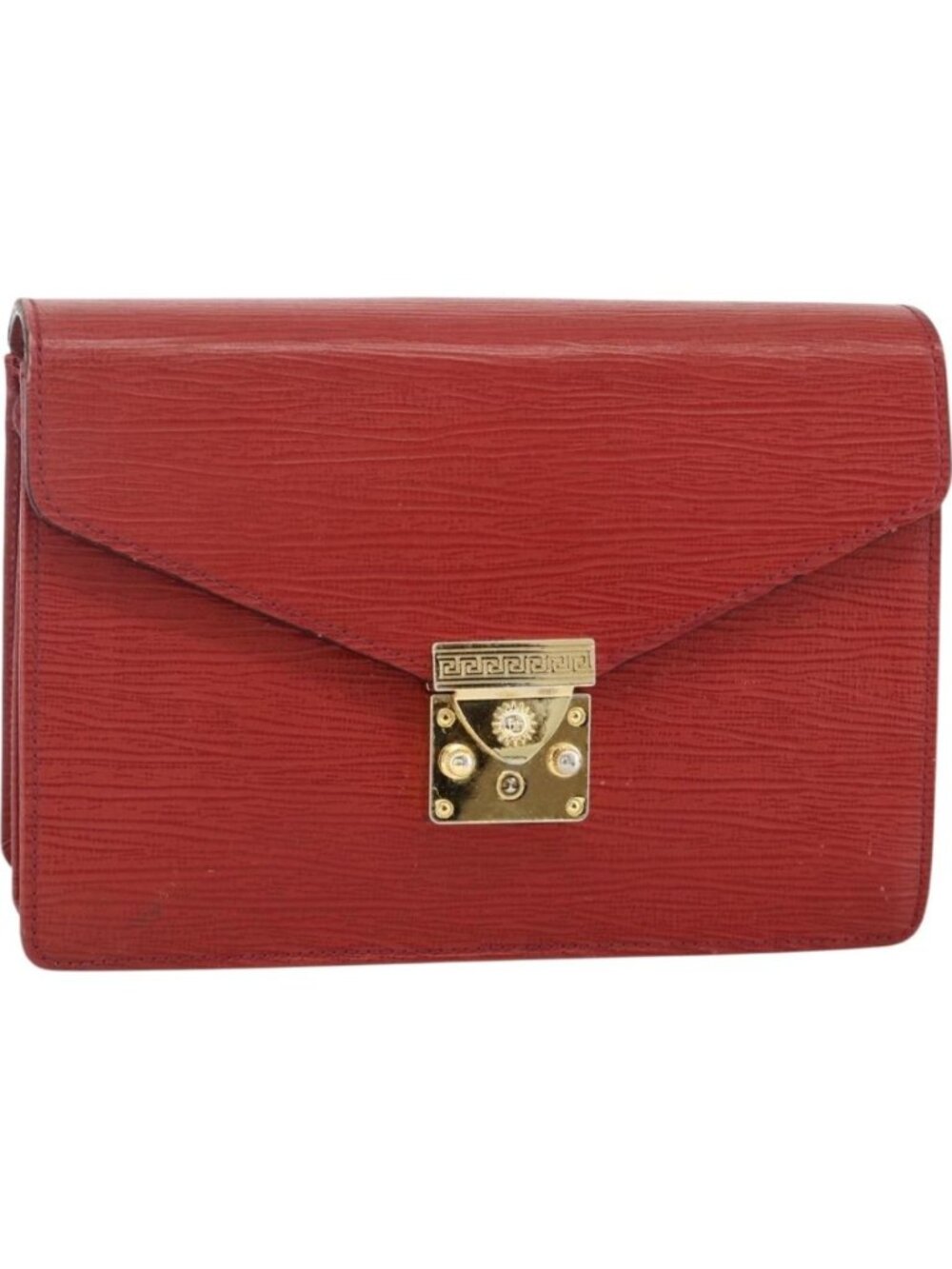 VERSACE Sunburst Clutch Bag Leather Red Gold